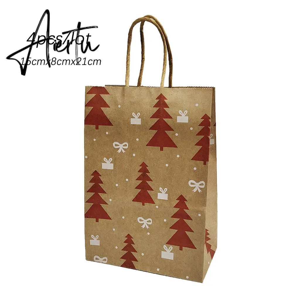 4Pcs Merry Christmas Paper Gift Bags Santa Claus Snowflake Dot Cartoon Stripe Xmas Tree Candy Biscuit Bag for Christmas Supplies Aiertu