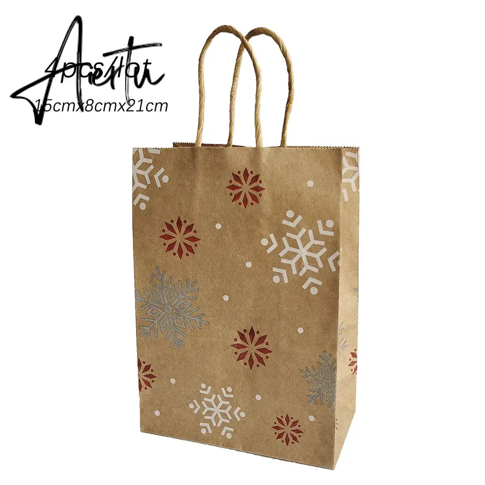 4Pcs Merry Christmas Paper Gift Bags Santa Claus Snowflake Dot Cartoon Stripe Xmas Tree Candy Biscuit Bag for Christmas Supplies Aiertu