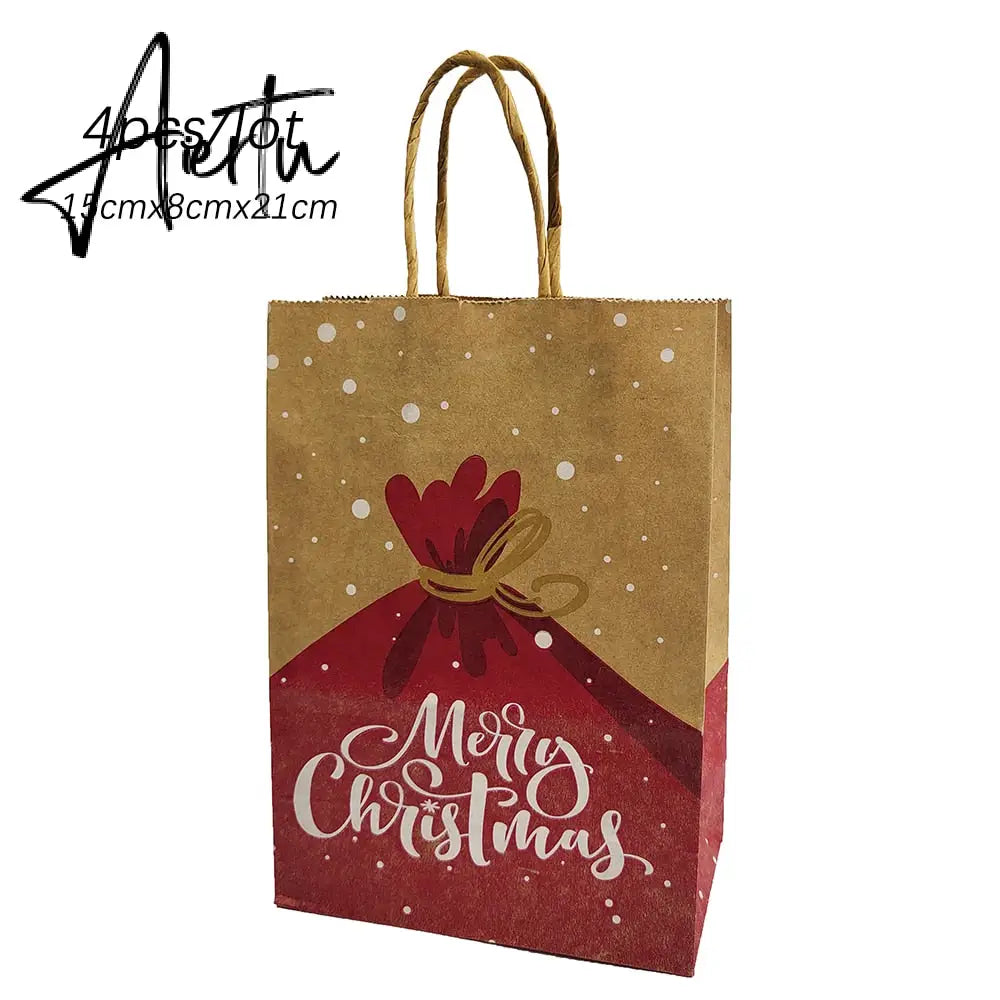 4Pcs Merry Christmas Paper Gift Bags Santa Claus Snowflake Dot Cartoon Stripe Xmas Tree Candy Biscuit Bag for Christmas Supplies Aiertu