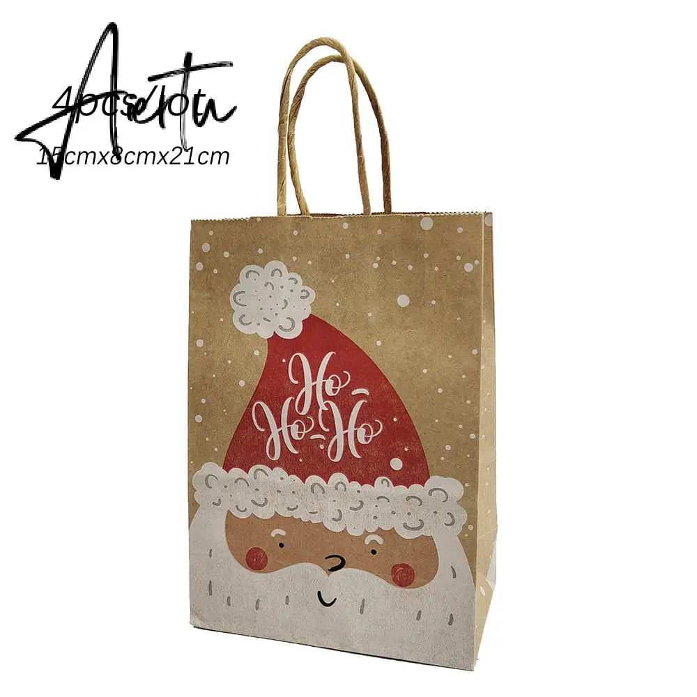 4Pcs Merry Christmas Paper Gift Bags Santa Claus Snowflake Dot Cartoon Stripe Xmas Tree Candy Biscuit Bag for Christmas Supplies Aiertu