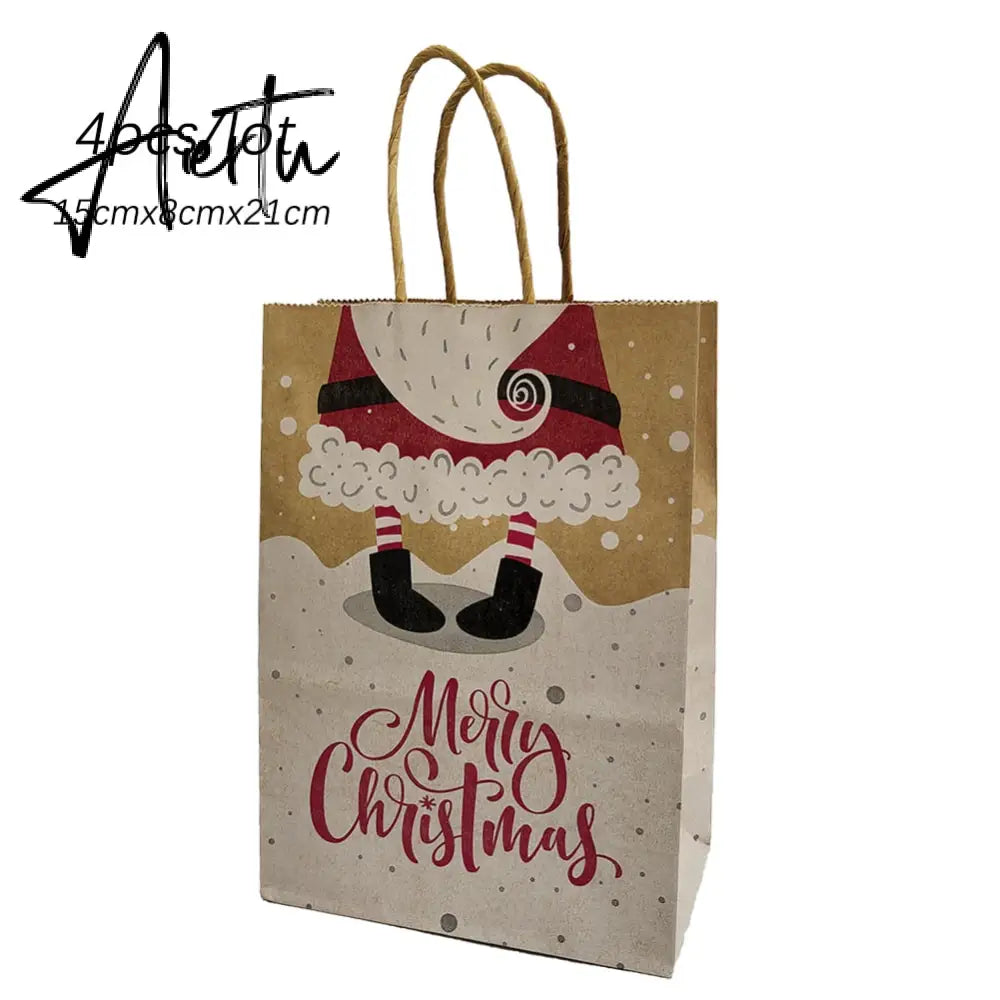 4Pcs Merry Christmas Paper Gift Bags Santa Claus Snowflake Dot Cartoon Stripe Xmas Tree Candy Biscuit Bag for Christmas Supplies Aiertu