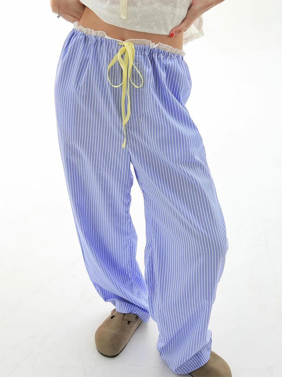 Aiertu  -  New Fashion Women Loose Pants Stripe Drawstring Elastic Waist Trousers Spring Summer Casual Sweatpants Hot Sale S M L Aiertu