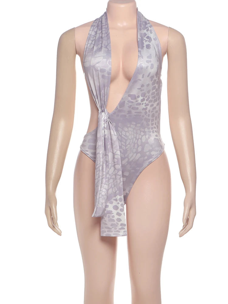 Aiertu  Puss Leopard Print 2 Piece Set Women Backless Irregular Knot Halter Bodysuits+Stretch Shorts Street Matching Sexy Suits Aiertu