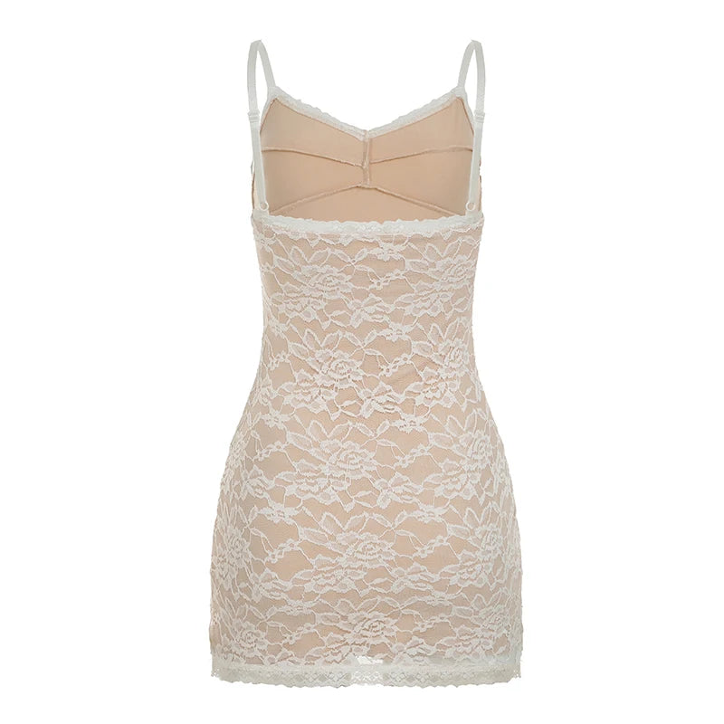 Aiertu  Fashion Lace Sheer Sexy Camisole Dresses Sleeveless Skinny Simple Hotsweet Elegant Mini Dresses Aiertu