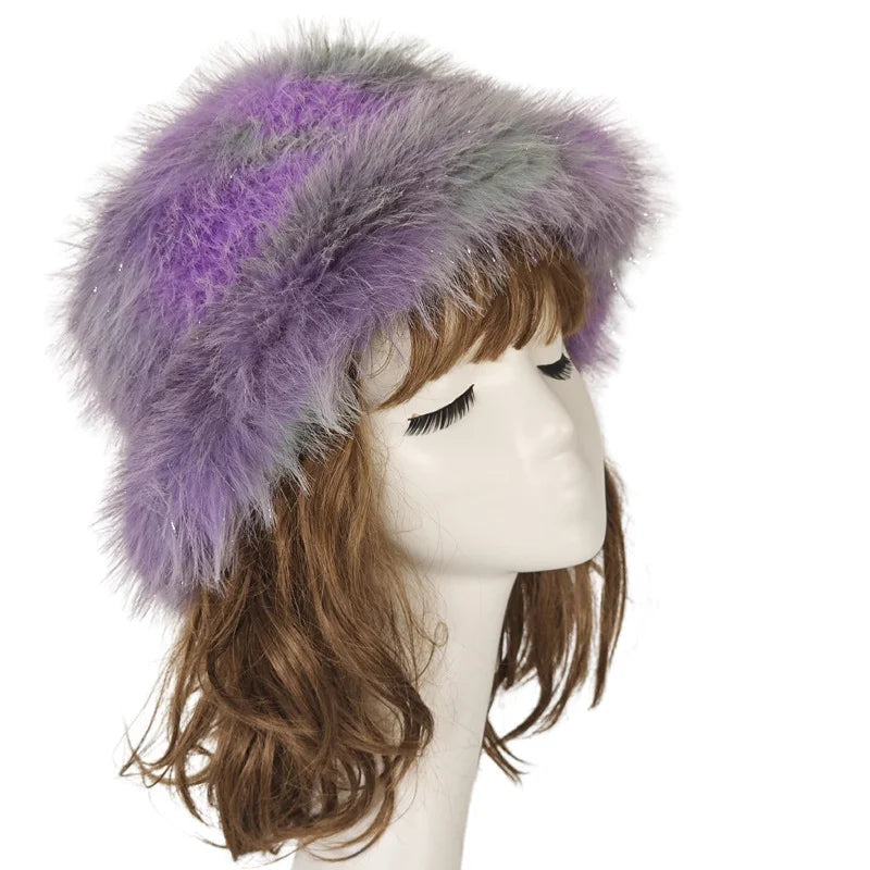Aiertu  -  New Autumn and Winter Plush Imitation Fox Fur Basin Hat Ski Hat Fisherman Hat Warm Fur Furry Imitation Fur Women's Hat Aiertu