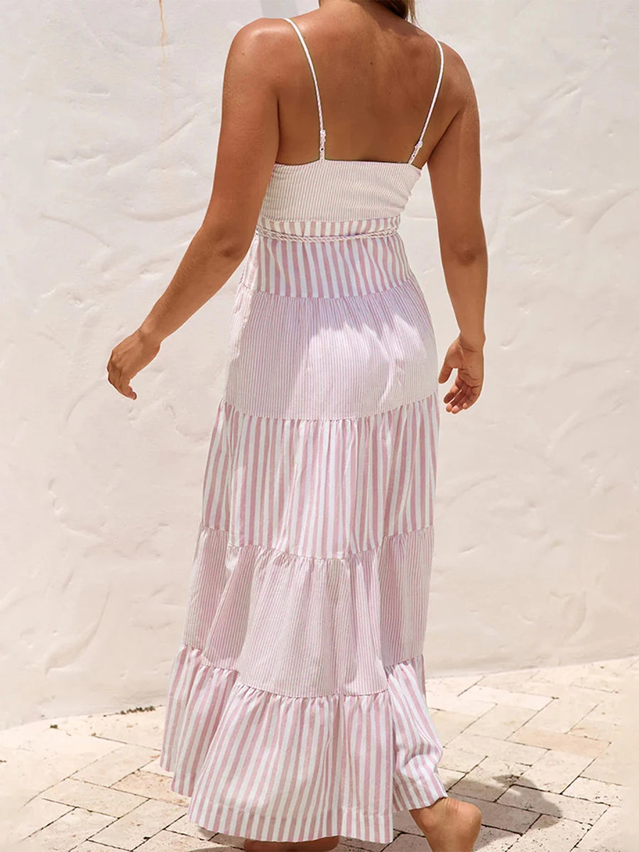 Aiertu  -  Elegant Floral Print Off-Shoulder Maxi Dress Boho Style Ruffle Sleeveless Beach Party Long Dress for Women Summer Fashion Aiertu