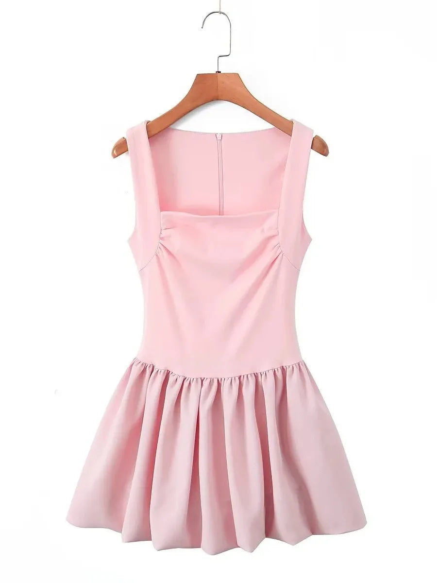 Aiertu  -  Spring New Pink Sweet Mini Dress Women Square Collar Sleeveless Short A-line Vestidos Elegant Fashion Casual Female Dresses 2025 Aiertu