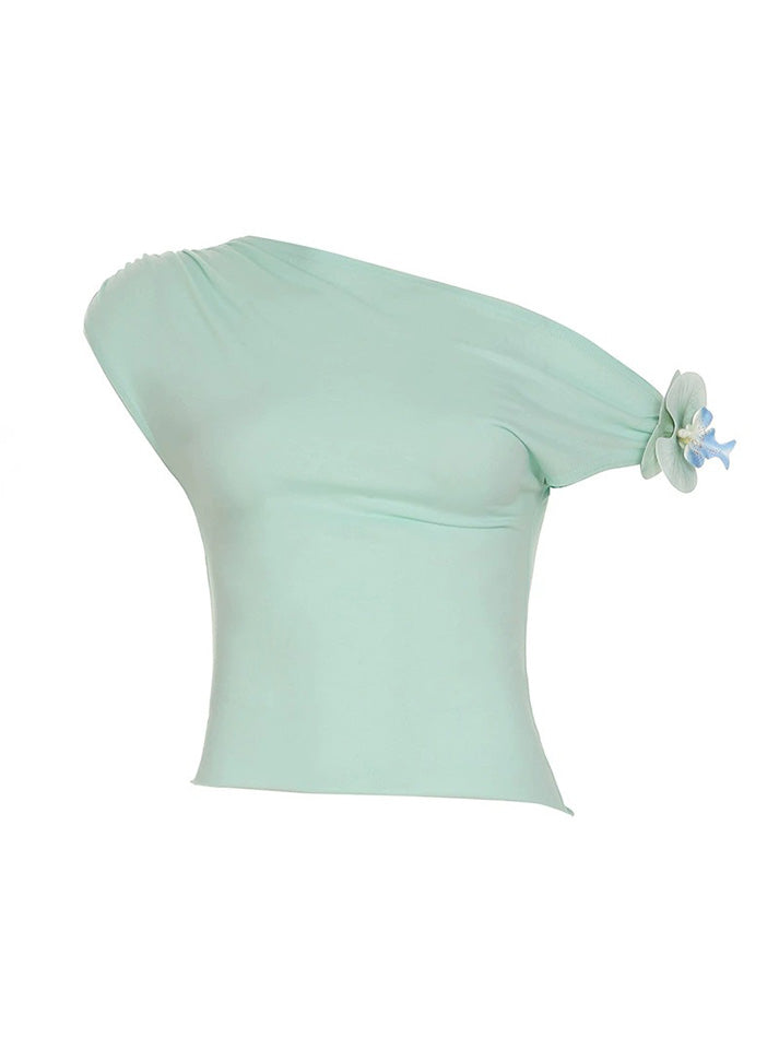 Aiertu  -3D Floral One-Shoulder Ruched Crop Top aiertu
