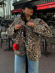 Aiertu  -  Autumn Winter Leopard Print Lace-up Padded Jacket Women Chic Long Sleeve Collarless Loose Coats 2026 New Lady Fashion Streetwear Aiertu