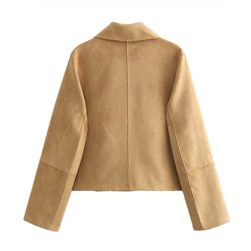 Aiertu  -  Vintage Faux Suede Lapel Jackets Women Loose Single Breasted  Pockets Long Sleeve Coats 2026 Autumn New Lady Chic Tops Outwear Aiertu