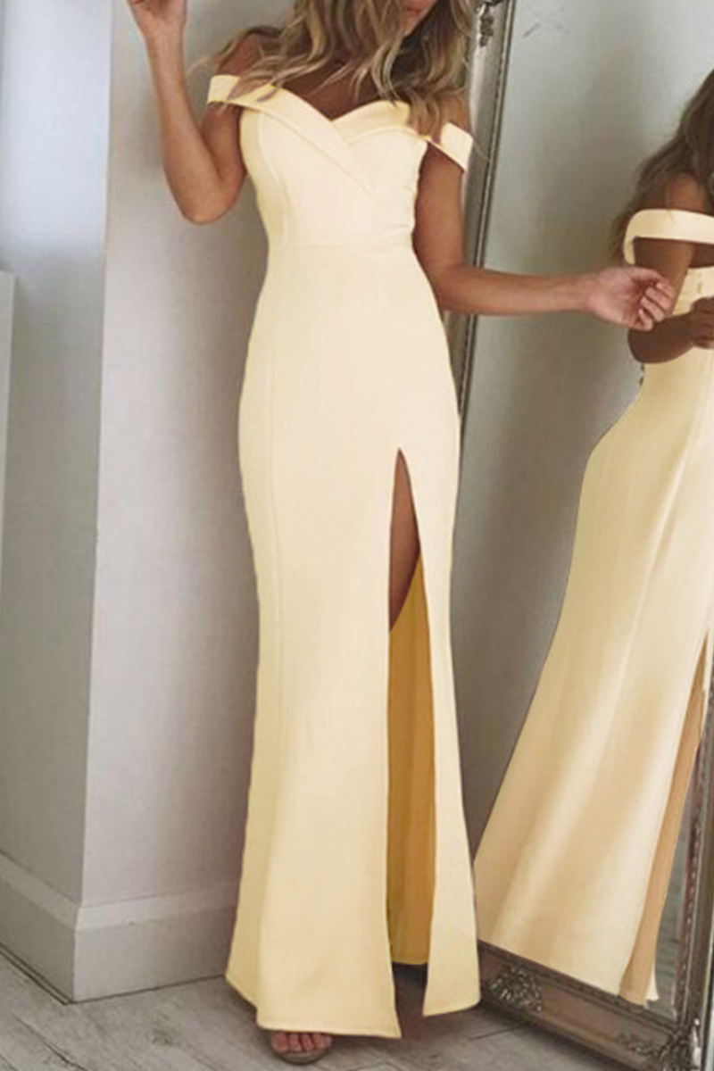 Aiertu  -  Fashion Elegant Solid Backless High Opening Off the Shoulder Irregular Dress Dresses(5 Colors) Aiertu