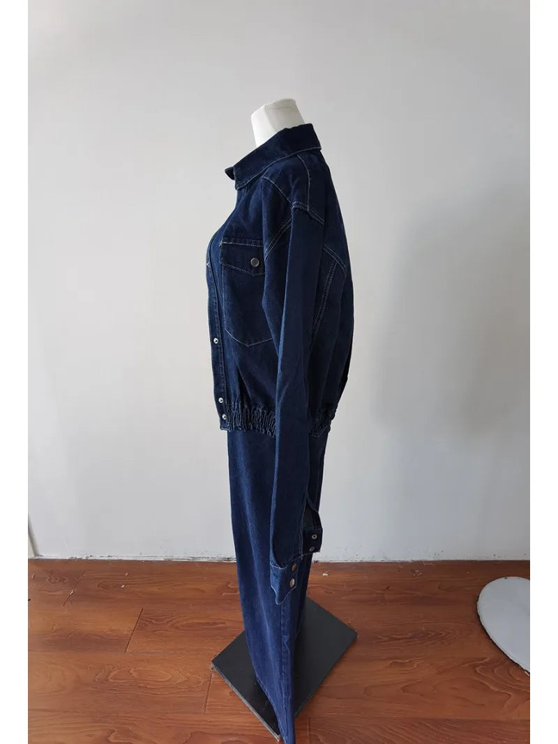 Aiertu  -  Sweet Hot Girl Retro Suit Women's Spring and Autumn Slim Fit Denim Short Shirt Loose Wide Leg Pants Two-piece Set Female Clothes Aiertu