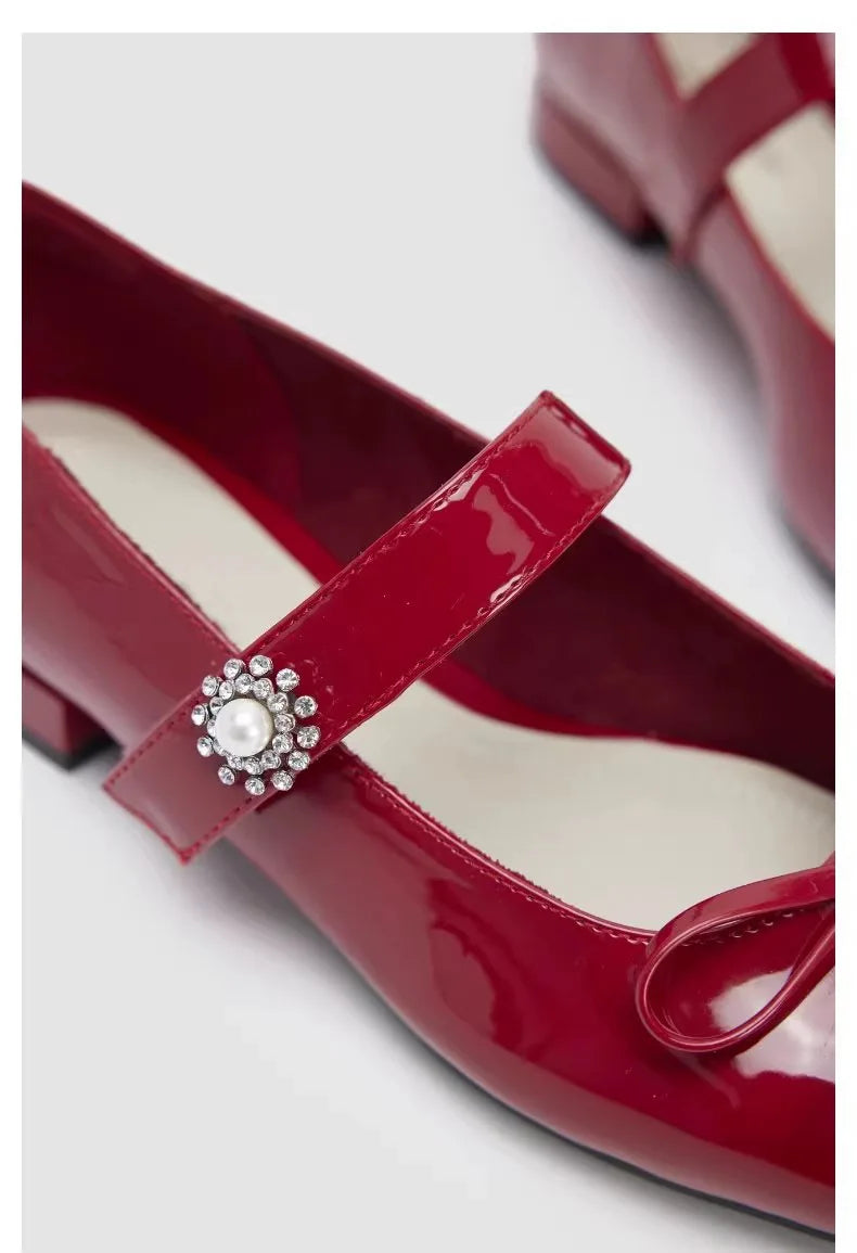 Aiertu  -  New Ladies Shoes on Sale Mary Janes Women's High Heels Round Toe Bow Tie Dress Pumps Women Buckle Strap Crystal Med Heel Shoes Aiertu
