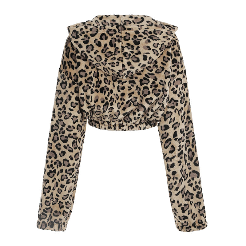 Aiertu - summer inspo Y2k Leopard Retro Jackets Fashion Women Streetwear Clothing Long Sleeve Fleece Cropped Coat Autumn Winter New Aiertu
