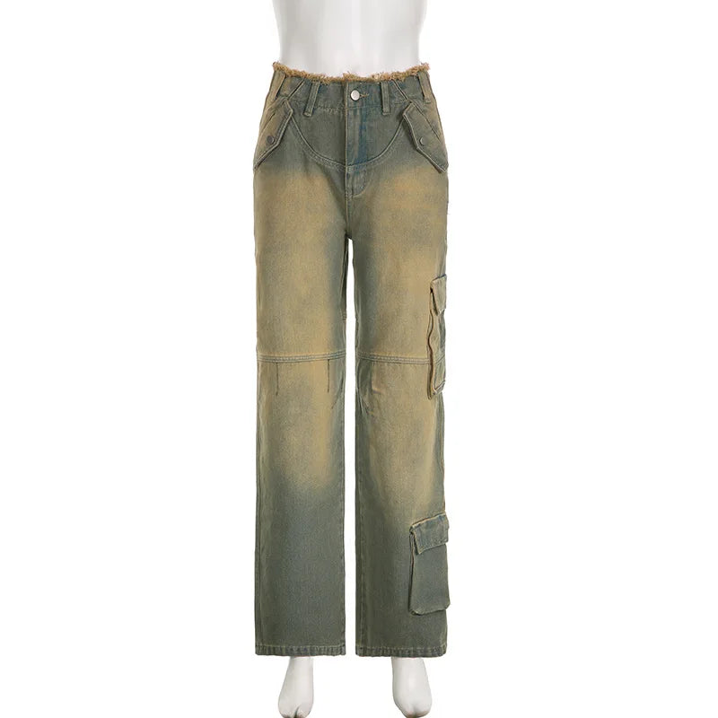 Aiertu  -  y2k Tie Dye Cargo Jeans Big Pockets Low Waisted Baggy Trousers Women Streetwear Korean Fashion 2000s Pants Aesthetic Aiertu