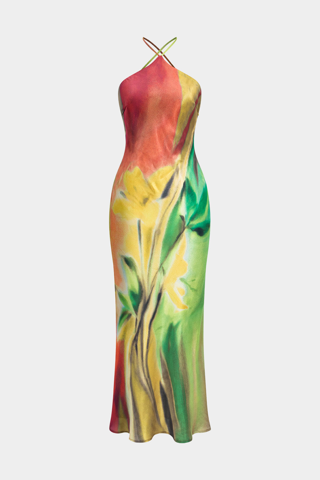 Aiertu  Floral Print Halter Neck Backless Maxi Dress Aiertu