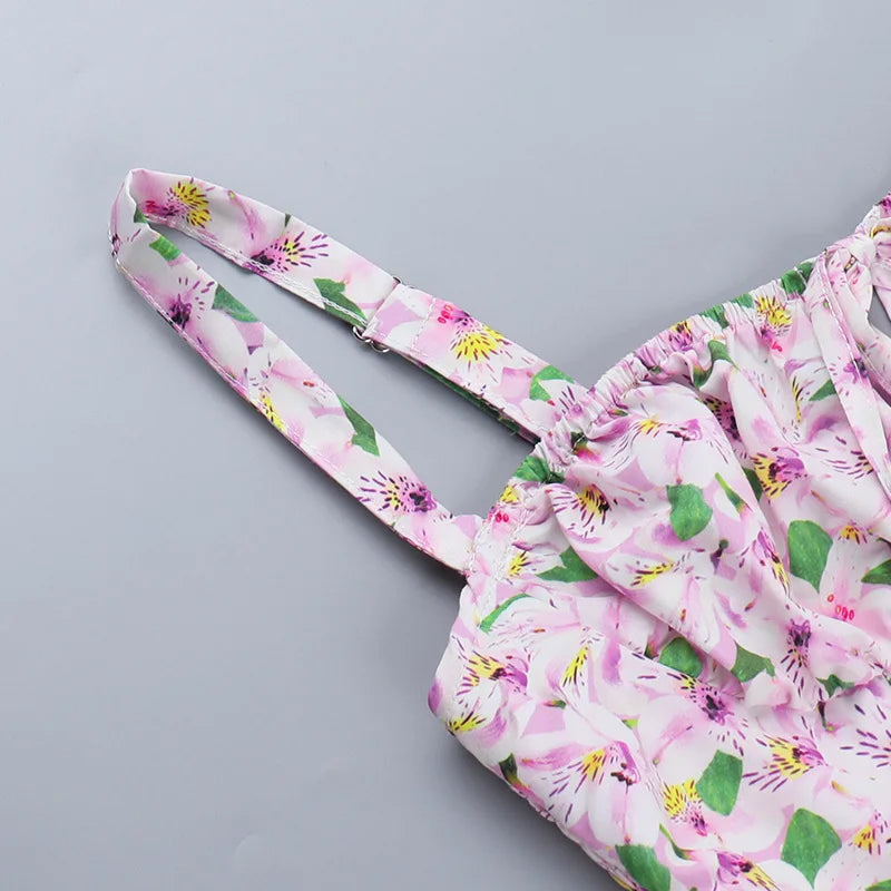 Aiertu  -  Pink Floral Printed Slip Dress Women Summer Sexy Sleeveless A-line High Waist Short Dresses Vacation Beach Sundress 2025 New Aiertu