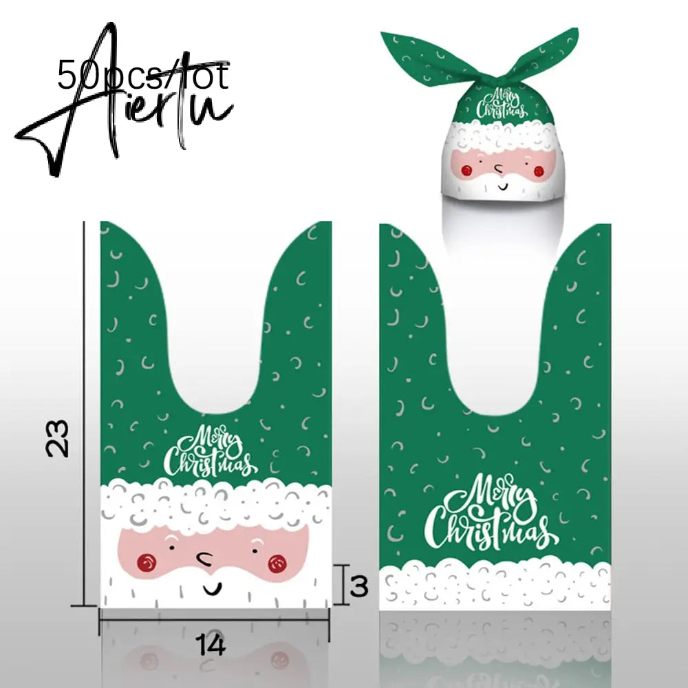 50Pcs Merry Christmas Plastic Bags Xmas Tree Biscuit Candy Bags for Kids Halloween Christmas Party Decoration Supplies Gift Bag Aiertu