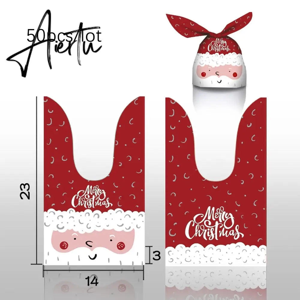 50Pcs Merry Christmas Plastic Bags Xmas Tree Biscuit Candy Bags for Kids Halloween Christmas Party Decoration Supplies Gift Bag Aiertu