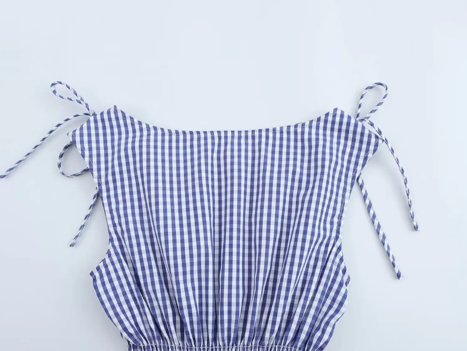 Aiertu  -  3 colors Retro French Style Bow Shoulder Gingham Plaid Sleeveless Tanks Top Women Summer Ruched Elastic Slim Waist Girl Crop Tee Aiertu