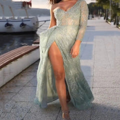 Aiertu  -  Spring and Summer New European and American Women's Banquet Evening Dress Sequin Slit Dress Aiertu