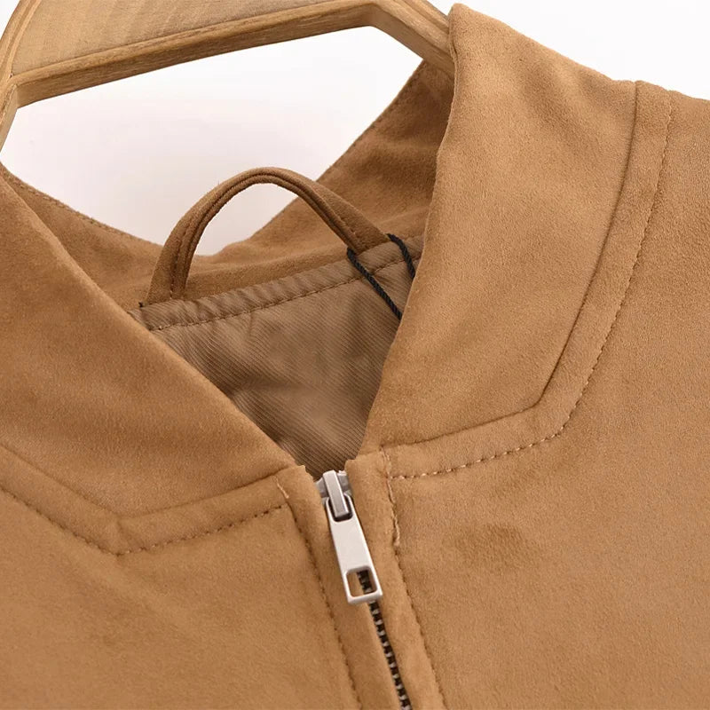 Aiertu  -  Women's Vintage Solid Jacket Loose O Neck Zipper Pocket Long Sleeve Female Coat Autumn Lady Office All-match Outwear New Aiertu