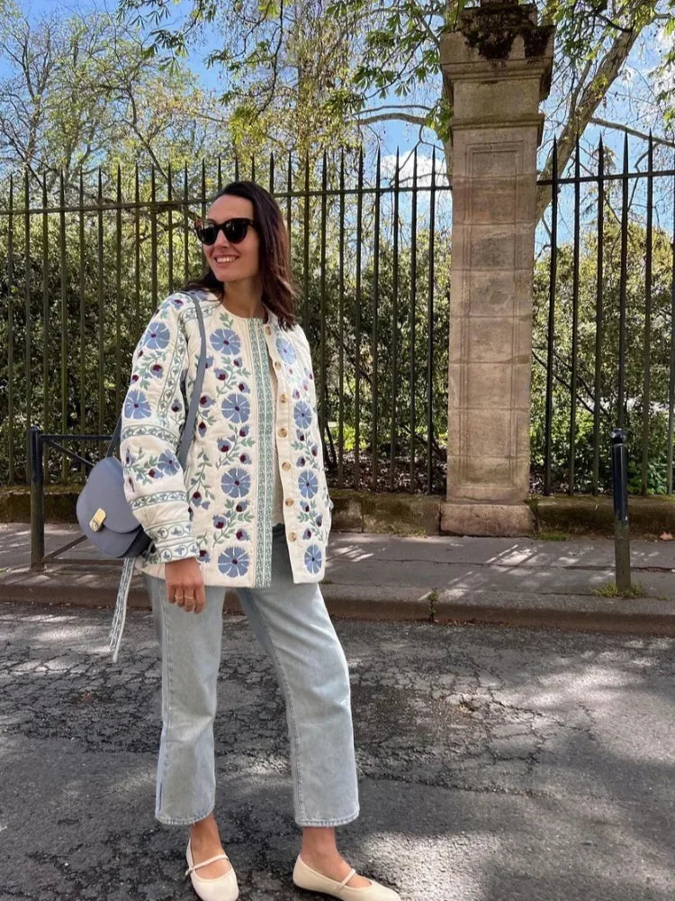 Aiertu  -  Winter Women Casual Floral Printed Cotton Jacket With Belt Female Lace Up Single-breasted Slim Coats 2026 Lady Street Outercoat Aiertu