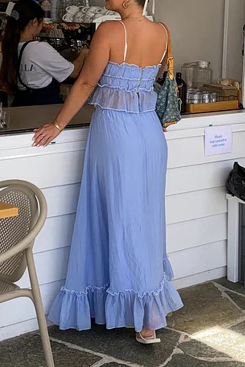 Aiertu  -  Sweet Elegant Solid Fold With Bow U Neck Sleeveless Two Pieces Aiertu