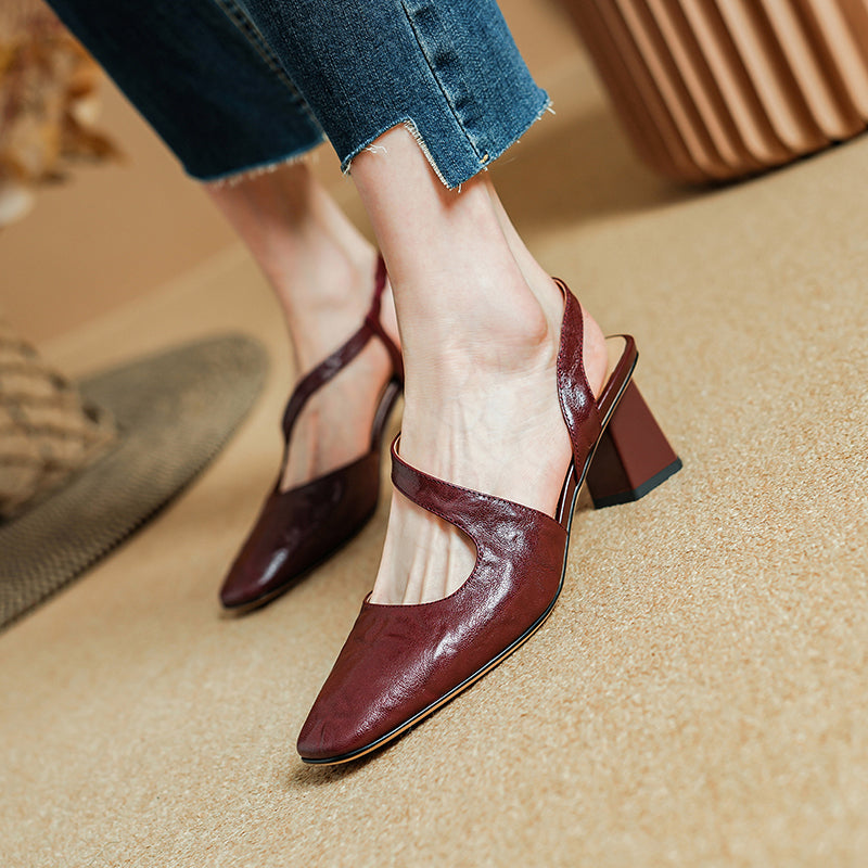Aiertu  New Summer Women Sandals Genuine Leather Shoes for Women Square Toe Chunky Heel Shoes Simple Cover Toe Slingback Buckle Sandals Aiertu