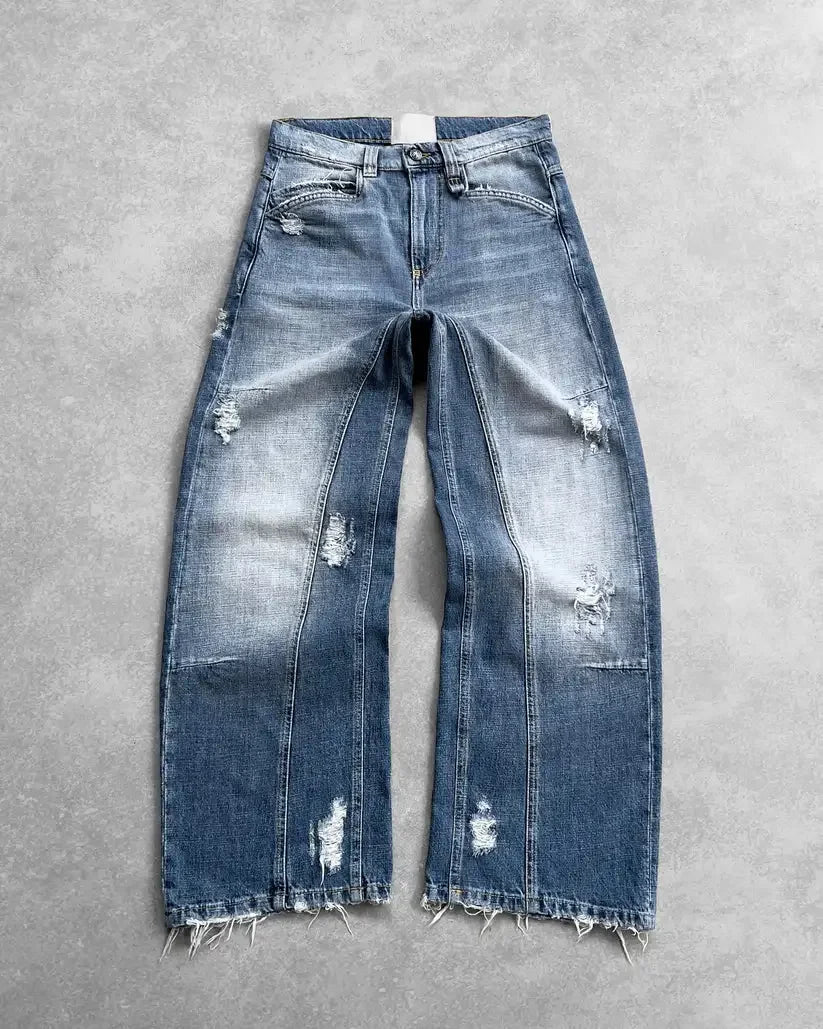 Aiertu  -  Hip-hop Retro Blue Spliced Harajuku Straight Jeans Men's Y2k Loose High-waisted Washed Casual Wide-leg Pants for Couples Aiertu
