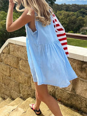 Aiertu  -  Women s Sleeveless Floral Print Mini Dress with Deep V Neckline and Eyelet Detailing - Perfect for Summer Beach Days Aiertu