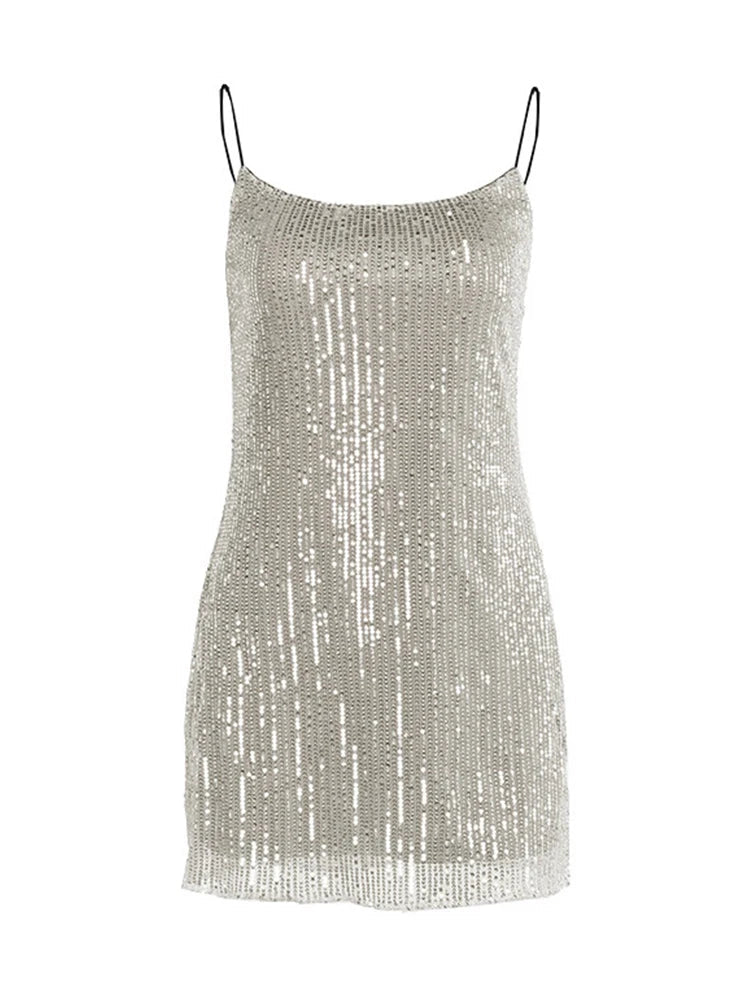 Aiertu  -  party look snspos Sequins Slim Women Mini Dresses Sling Square Collar Female Dress2024 Summer Club Sexy Hip Package Sleeveless Backless Lady Rubes Aiertu
