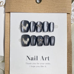 Aiertu  -  24PCS Y2k Short Coffin Press on False Nail with Glue Butterfly Metallic Silver Blush Fake Nail for Spice Girls Wearable Ins Nail Aiertu