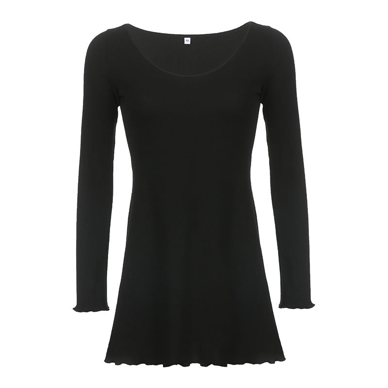 Aiertu - Simple Knitted Long Sleeve Mini Dress Aiertu