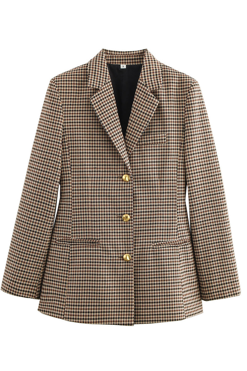 Aiertu  -Casual Plaid Buttons Patchwork Contrast Turn-back Collar Outerwear aiertu