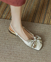Aiertu  Black Bow Flat Shoes Cowhide Leather Soft Flat Shoes Aiertu