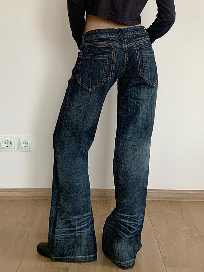 Aiertu  -Vintage Washed Ruched Loose Low-Waist Jeans aiertu