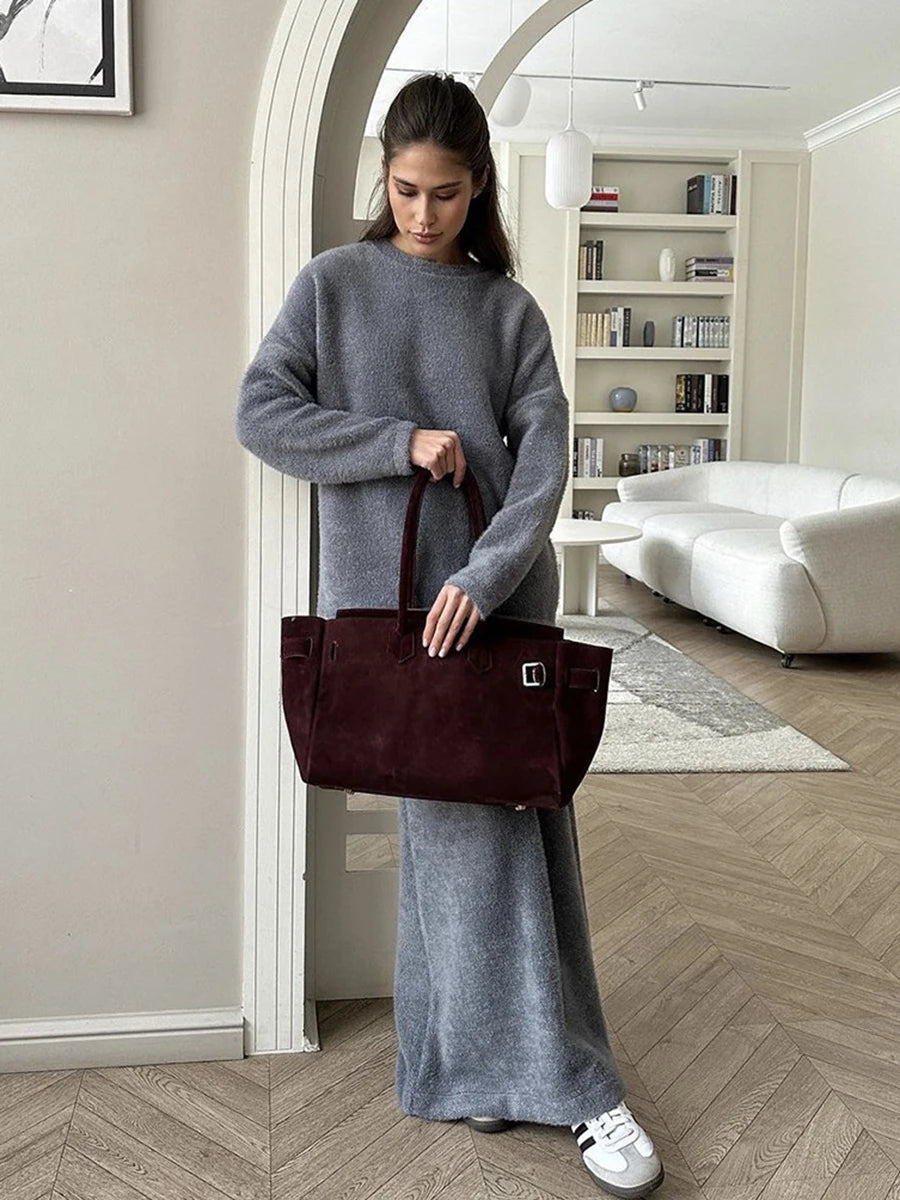 Aiertu  -   Autumn Winter Solid Knitted 2 Piece Set Women O Neck Long Sleeve Sweater+Long Skirts Sets Elegant Fashion Casual Suits 2026 New Aiertu
