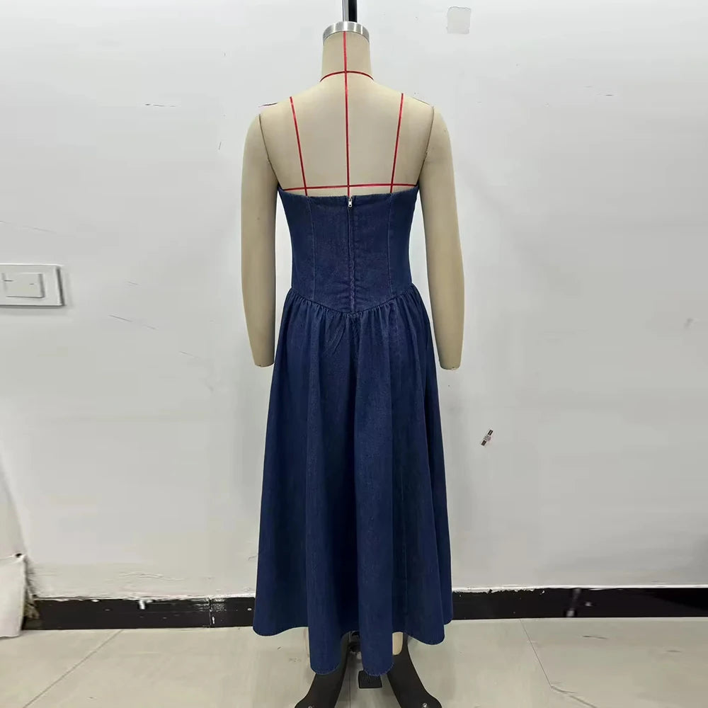 Aiertu  -  Solid Slimming Dresses for Women Strapless Sleeveless High Waist Temperament Minimalist Dress Female Aiertu