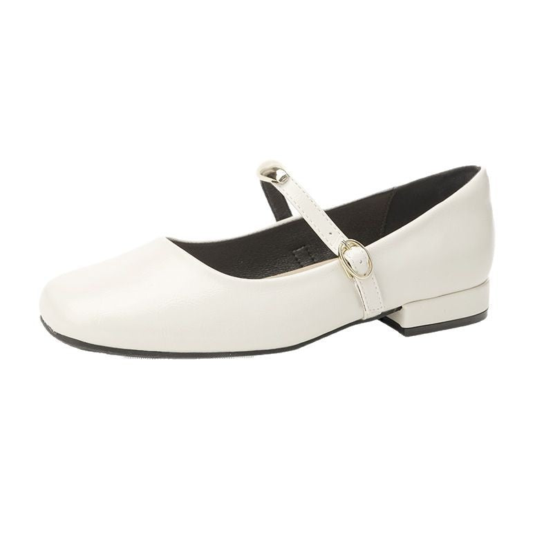 Aiertu  Casual Woman Shoe Black Flats Female Footwear Shallow Mouth Low Heels Square Toe Big Size Retro Dress Nurse Buckle Strap Mary Ja Aiertu