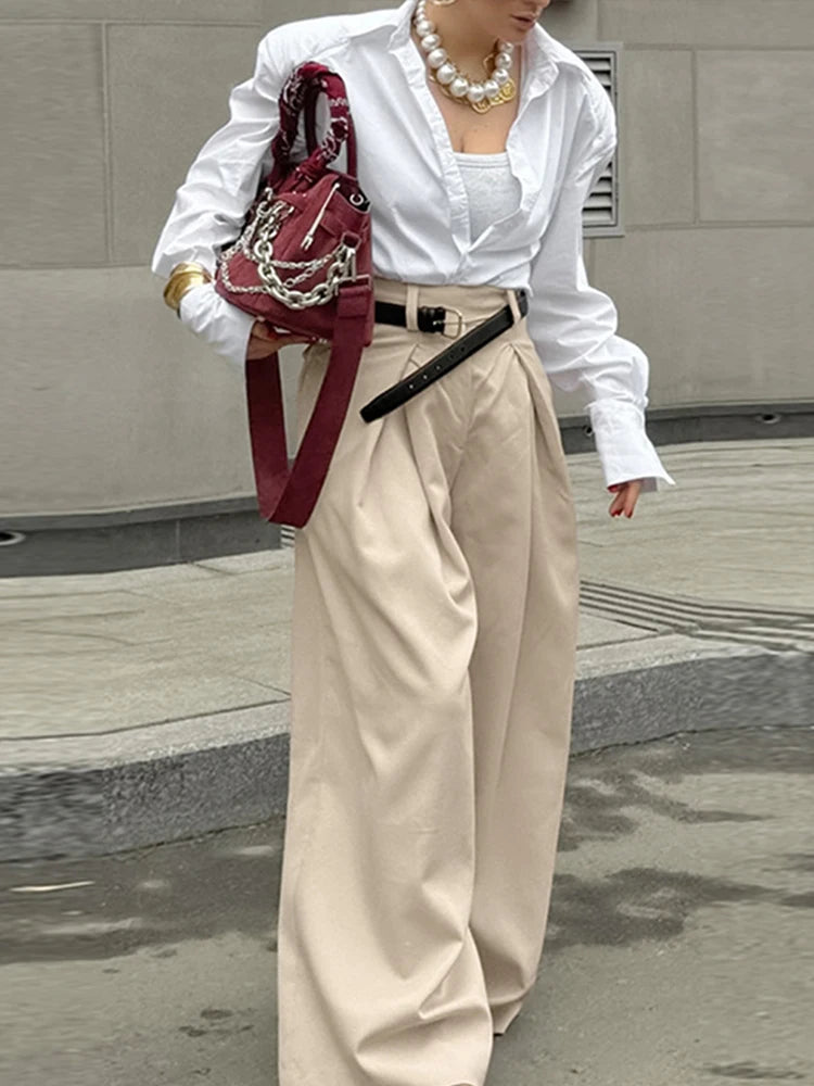 Aiertu  -  Casual Khaki Pleated Wide Legs Pants Women Chic High Waist Baggy Trousers Female 2026 Spring Summer New Fashion Office Pant Aiertu