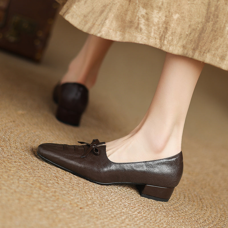Aiertu  -  New Arrival Soft Genuine Leather Women Heels Shoes Square Toe Comfortable Fashion Casual Low Heel Shoes Four Seasons Shoes Aiertu