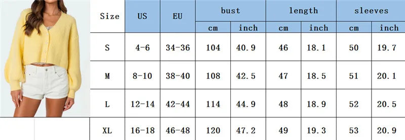Aiertu  -  Women's Knit Crop Cardigan Casual Loose Solid Color V Neck Long Sleeve Button Down Sweater for Winter Fall Streetwear Aiertu