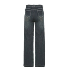 Aiertu  -  American Retro Baggy Jeans Women Fall High Street Casual Denim Pants Y2K Fashion Mid-rise Straight Trousers Outfits Aiertu