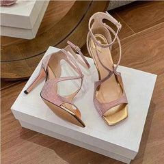 Aiertu  -   Luxury Sandals New Thin Heel Light Pink Open Toe Square Fish Mouth High Heel Sandal Woman Shoes Aiertu