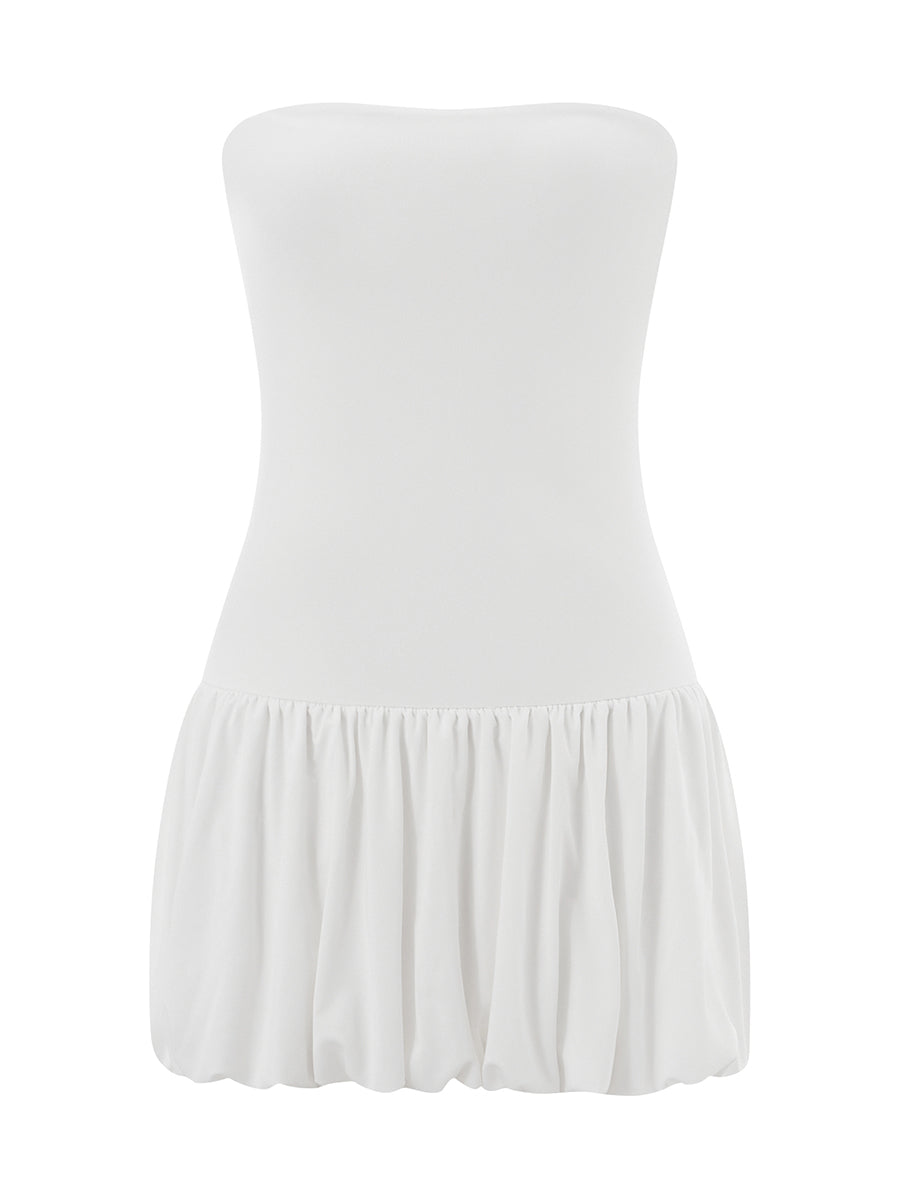 Aiertu  -  Women Solid Strapless Tube Mini Dress Sleeveless Flowy Bustier Swing Dress Off Shoulder Bubble Ruched Beach Dress Aiertu