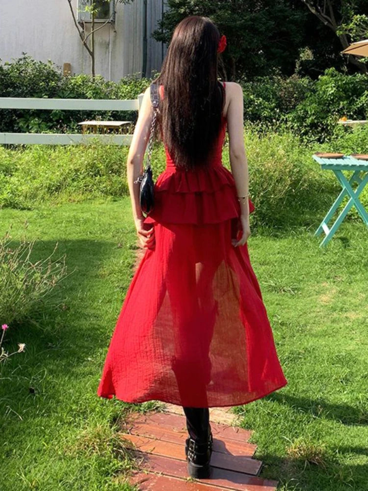 Aiertu Red Ruffle Midi Dress Outfit Ideas Aiertu