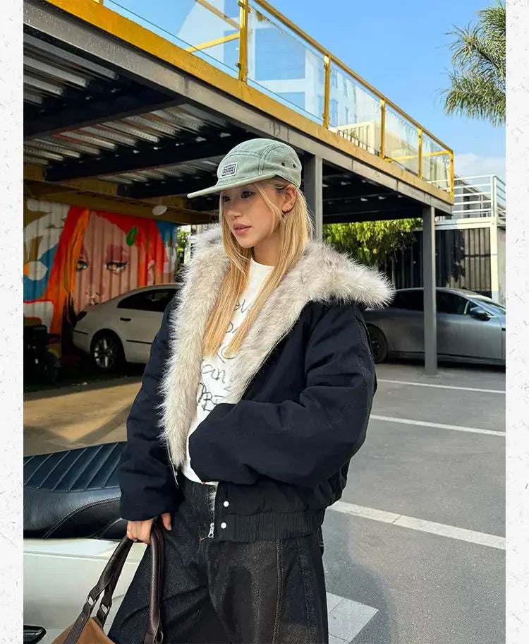 Aiertu  -  Trendy Y2K Plush Lined Hooded Solid Color Thick Coat Women's Popular Clothing Winter New Plus Velvet Thick Loose Casual Coat Aiertu