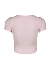 Aiertu - summer inspo Balletcore Sweet Y2K Tie Lace Trim Square Collar Pink T-Shirt Women Short Sleeve 2000s Cute Kawaii Clothes Aiertu
