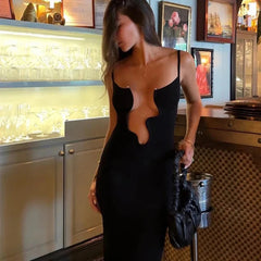 Aiertu  -  Elegant Solid Color Irregular V Neck Maxi Dress Sexy Sleeveless Backless Pleated Hem Resort Sling Dress 2025 Women Evening Dress Aiertu